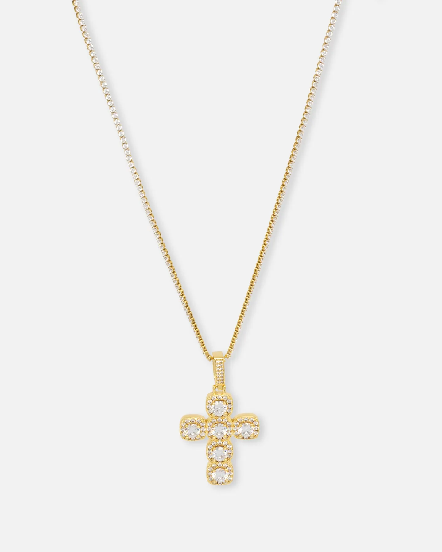 Saint Morta Iced Cushion Cross Pendant Iced Gold