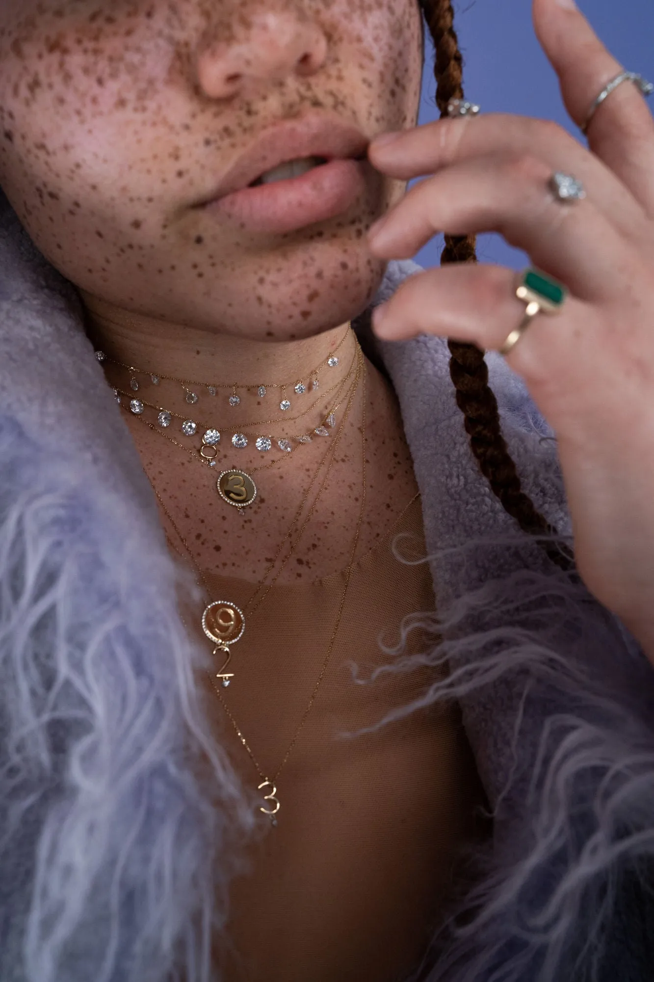 Sautoir 3 18K Gold Necklace w. Diamond