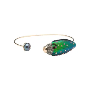 Scarab And Pearl Rose Gold & Silver Bangle