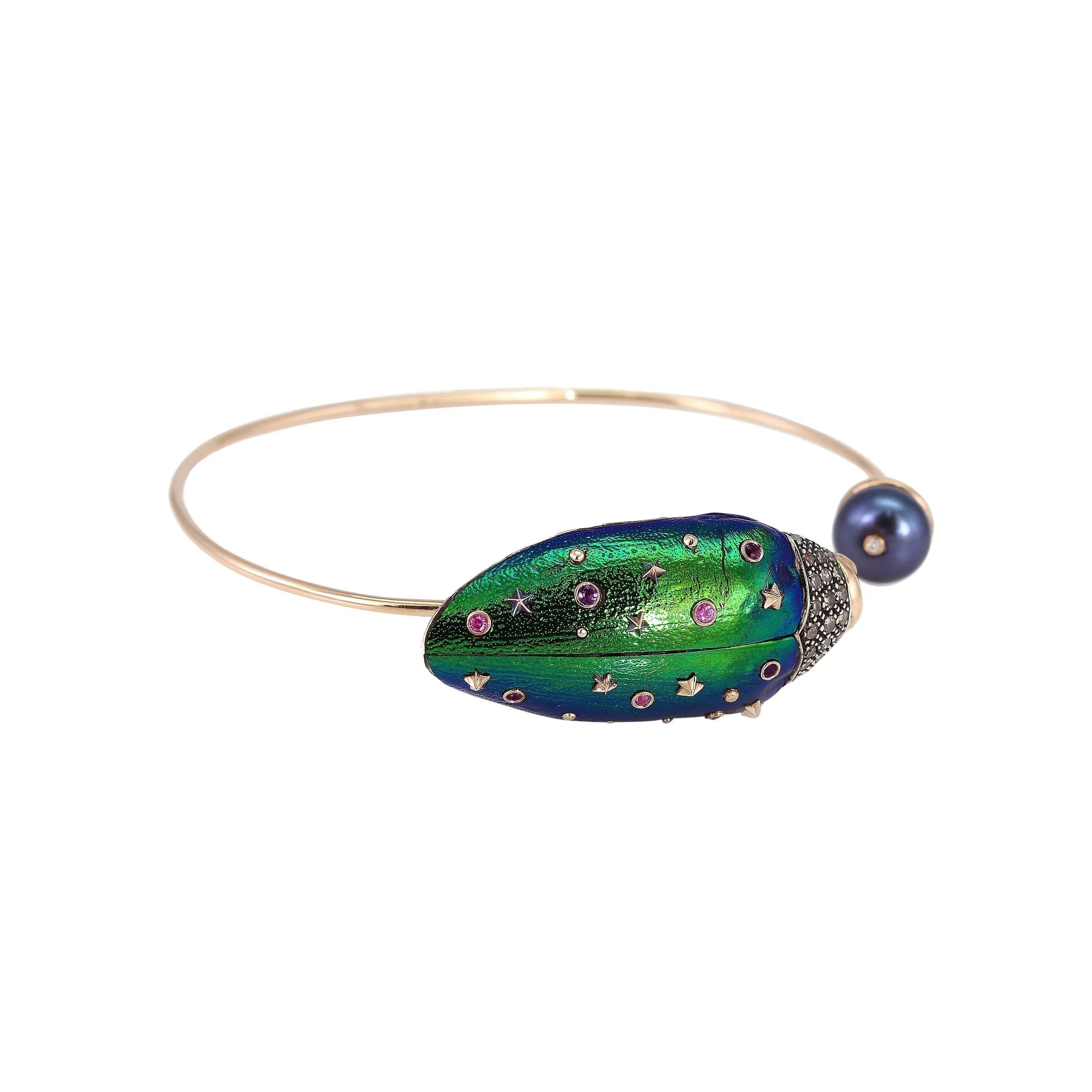 Scarab And Pearl Rose Gold & Silver Bangle