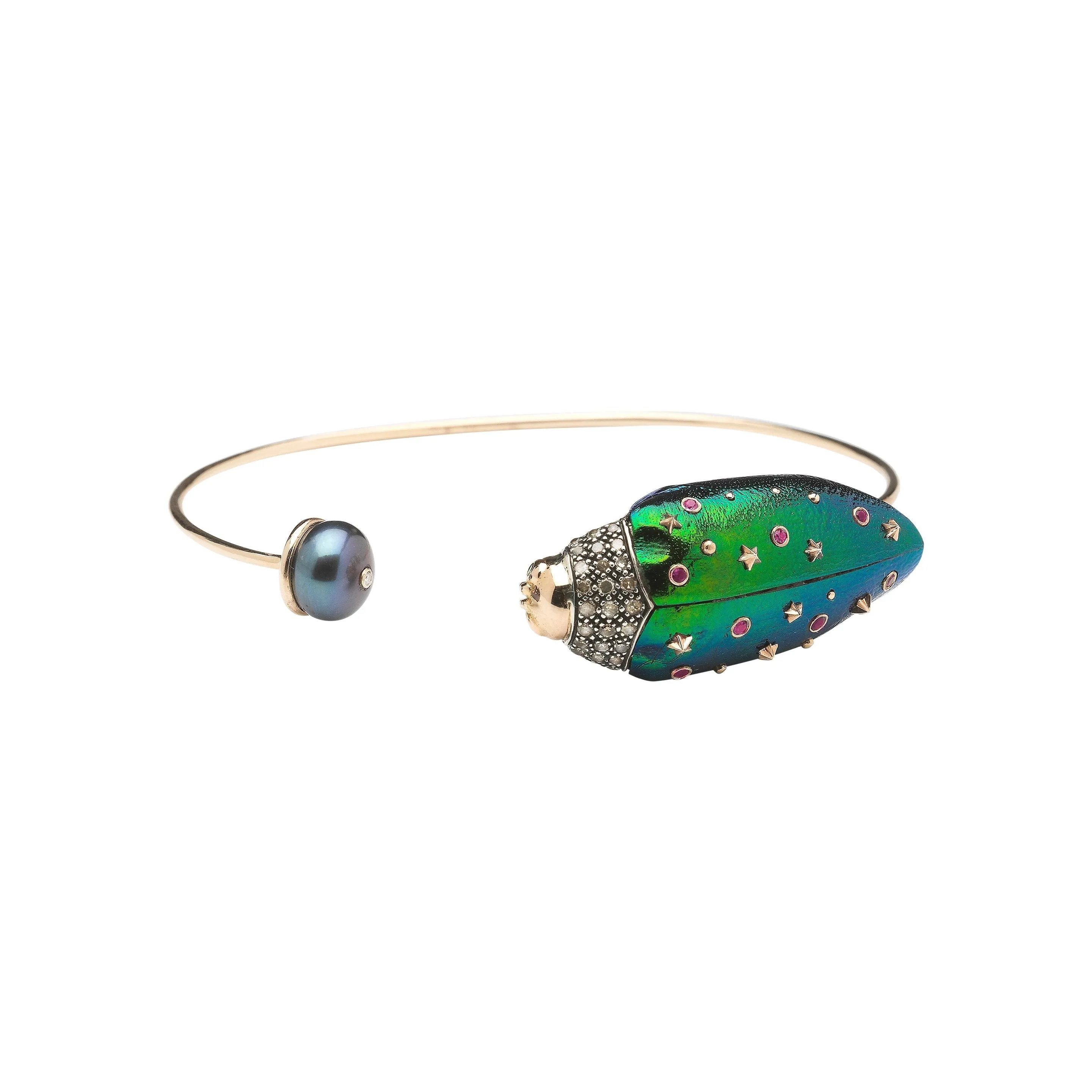 Scarab And Pearl Rose Gold & Silver Bangle