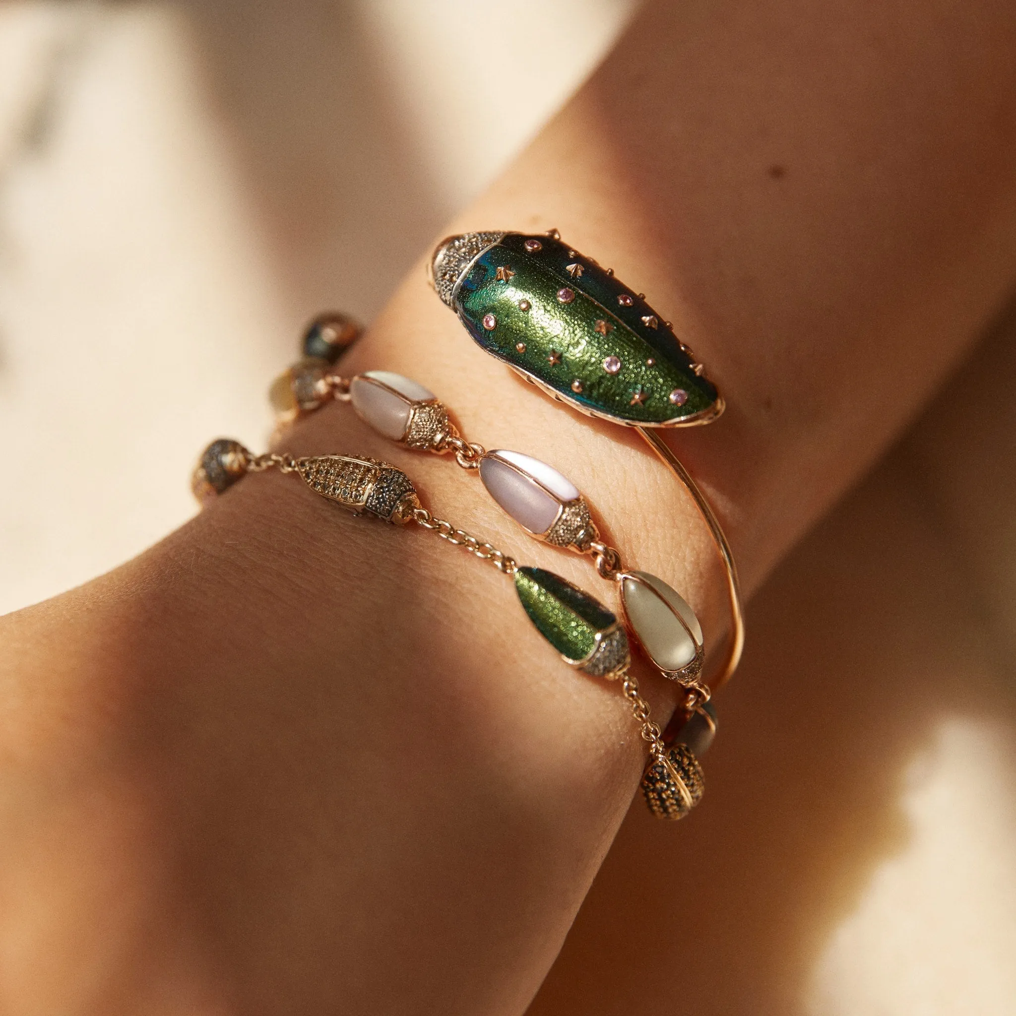 Scarab And Pearl Rose Gold & Silver Bangle