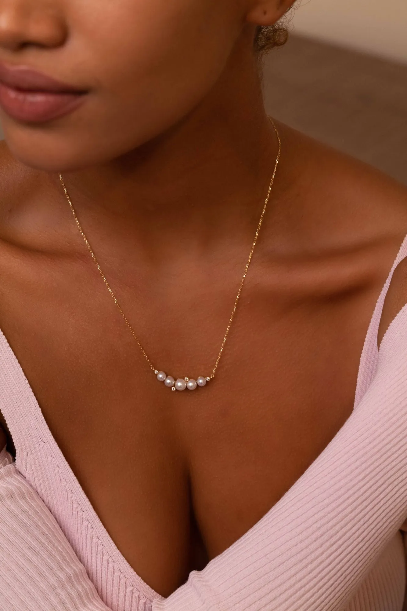 Sea Foam 18K Gold Necklace w. Diamonds & Pearls