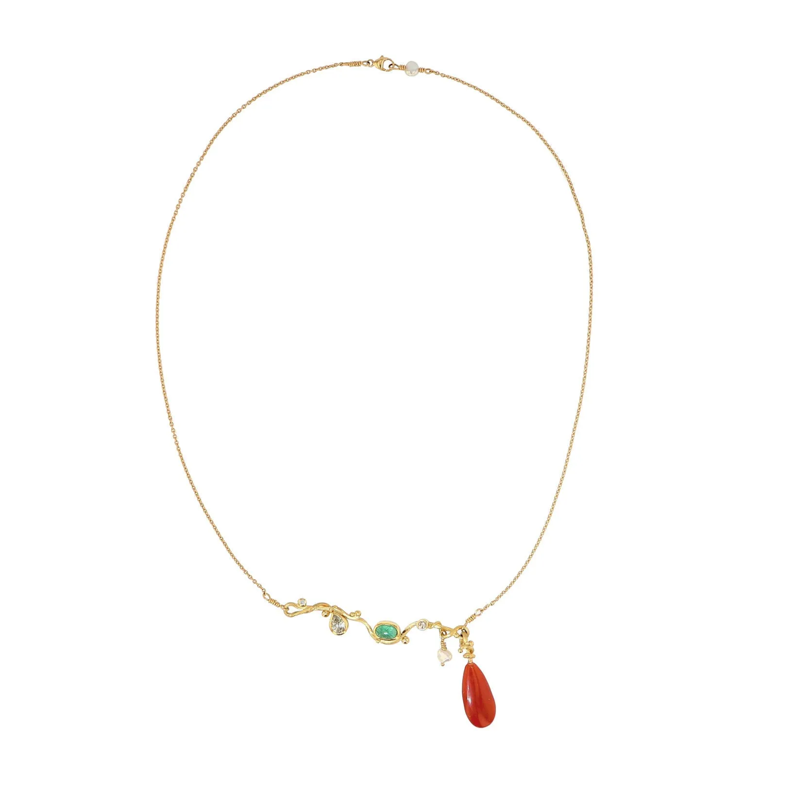 Seafire 18K, 22K & 24K Gold Necklace w. Diamonds, Corals & Emerald
