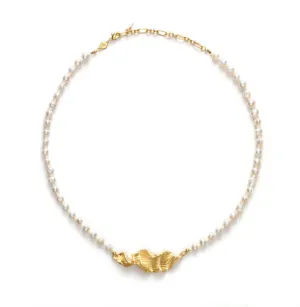 Seaweed Pearly Gold Plated Necklace w. Beads