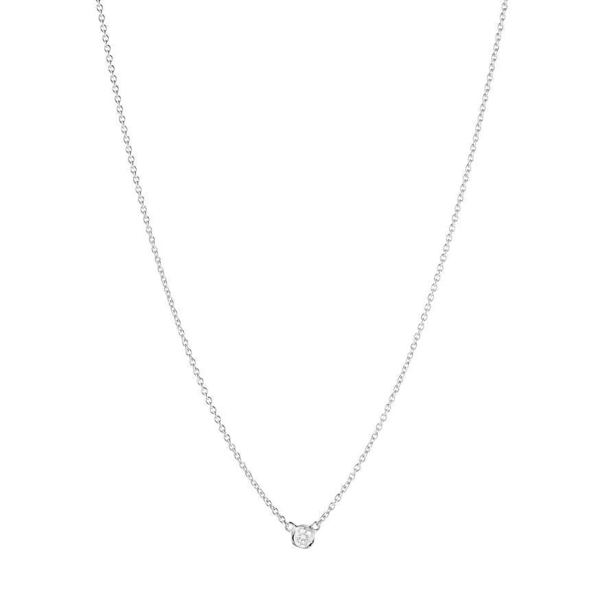 Signature Solitaire 18K White Gold Necklace w. 0.05ct Diamond