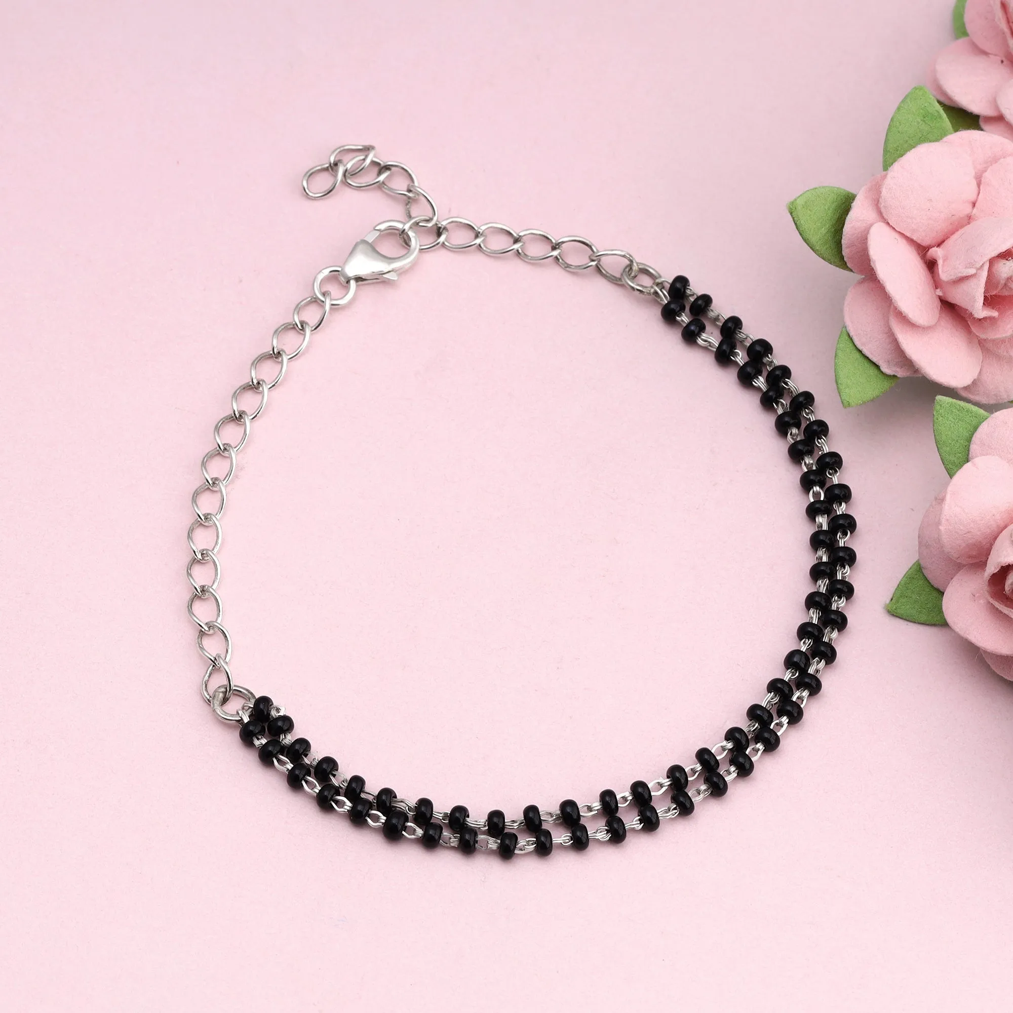 Silver Black Beads Bracelet Giva