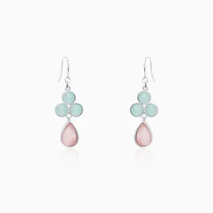Silver Dual Tone Chalcedony Flower Drop Earrings Giva