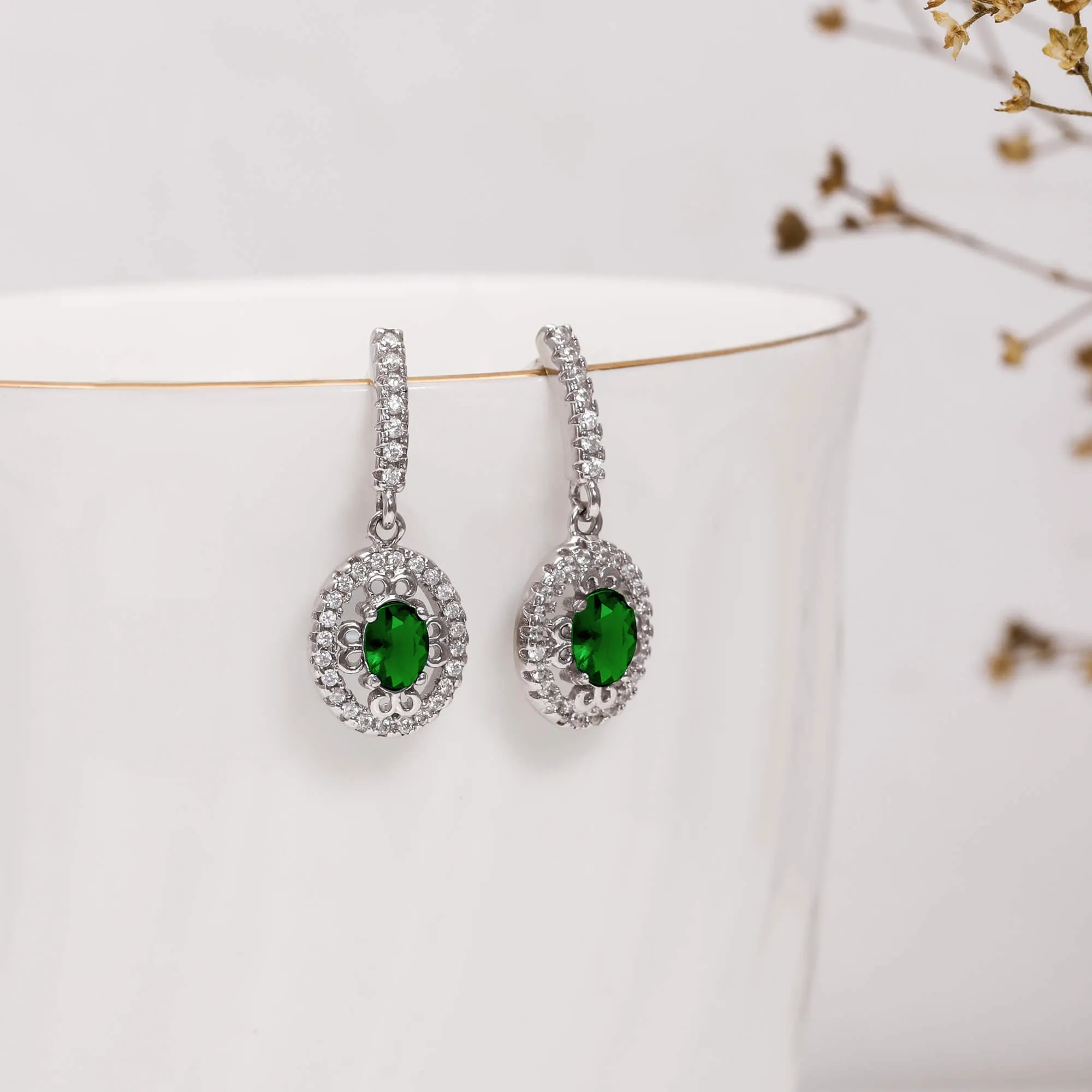 Silver Forest Green Drop Earrings Giva