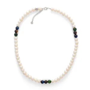 Silver Necklace w. Pearls & Green Tiger's Eye