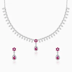Silver Pink Flower Drop Solitaire Set Giva