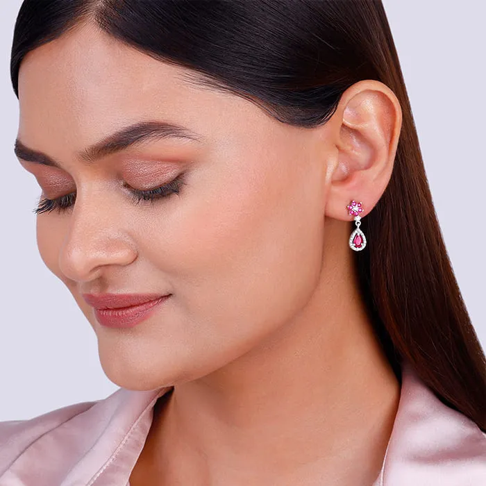 Silver Pink Flower Mini Drop Earrings Giva
