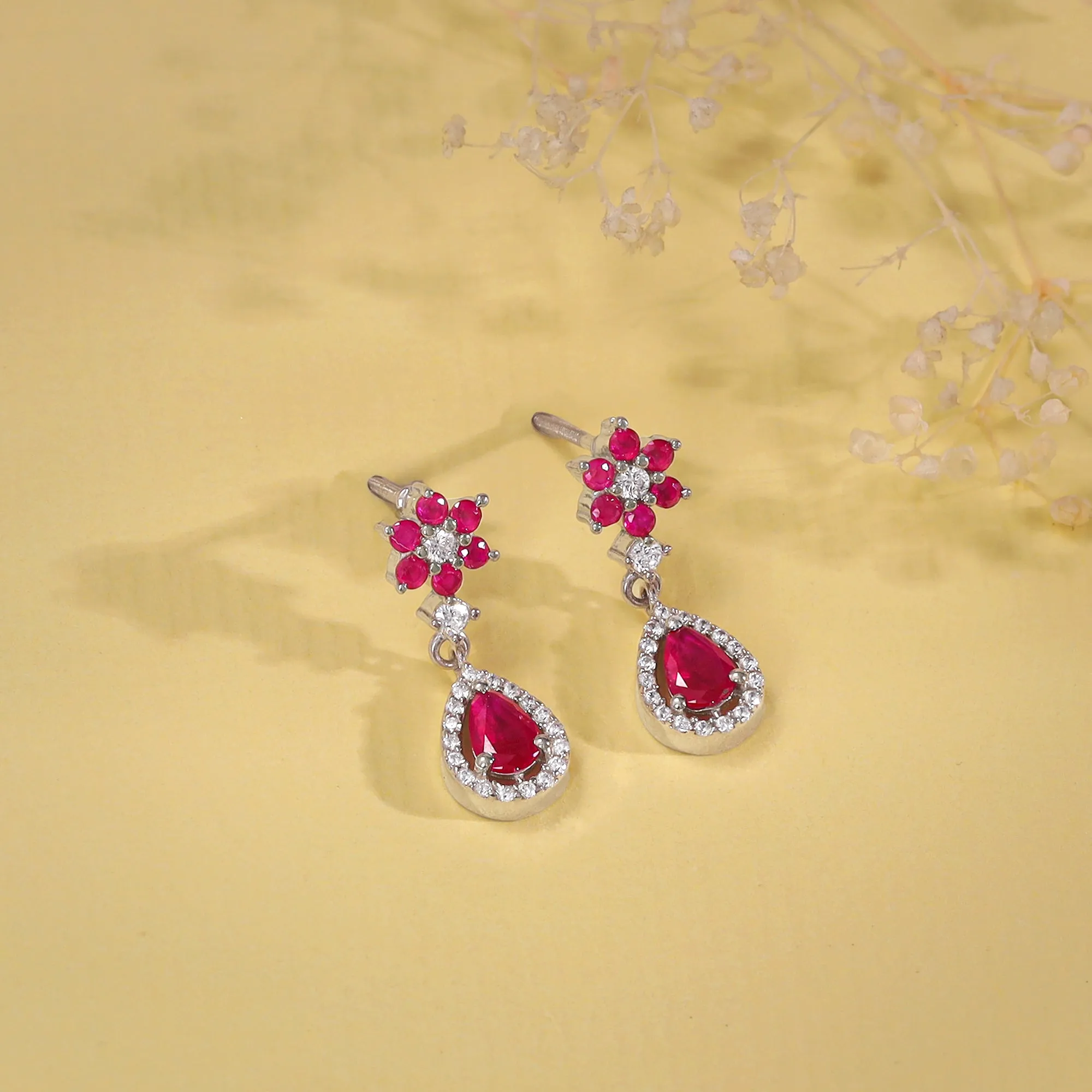 Silver Pink Flower Mini Drop Earrings Giva