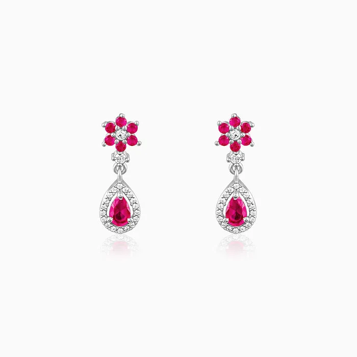 Silver Pink Flower Mini Drop Earrings Giva