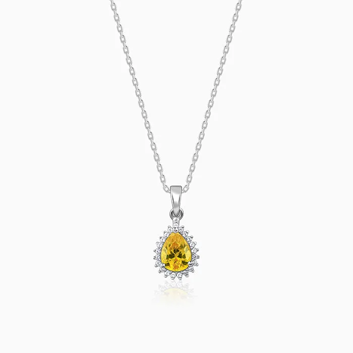 Silver Yellow Drop Pendant With Link Chain Giva