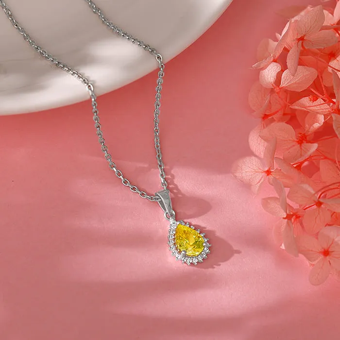 Silver Yellow Drop Pendant With Link Chain Giva