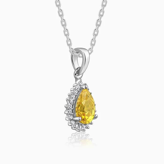 Silver Yellow Drop Pendant With Link Chain Giva