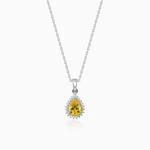 Silver Yellow Drop Pendant With Link Chain Giva