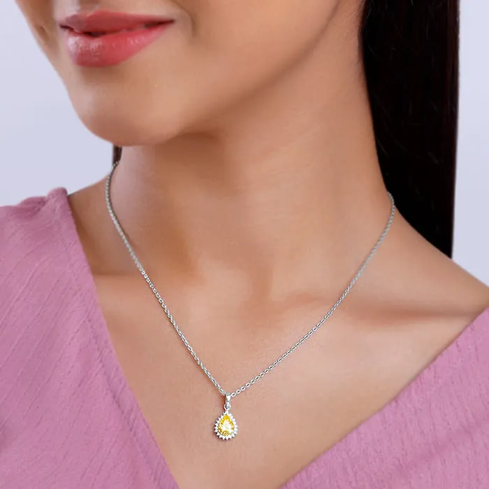 Silver Yellow Drop Pendant With Link Chain Giva
