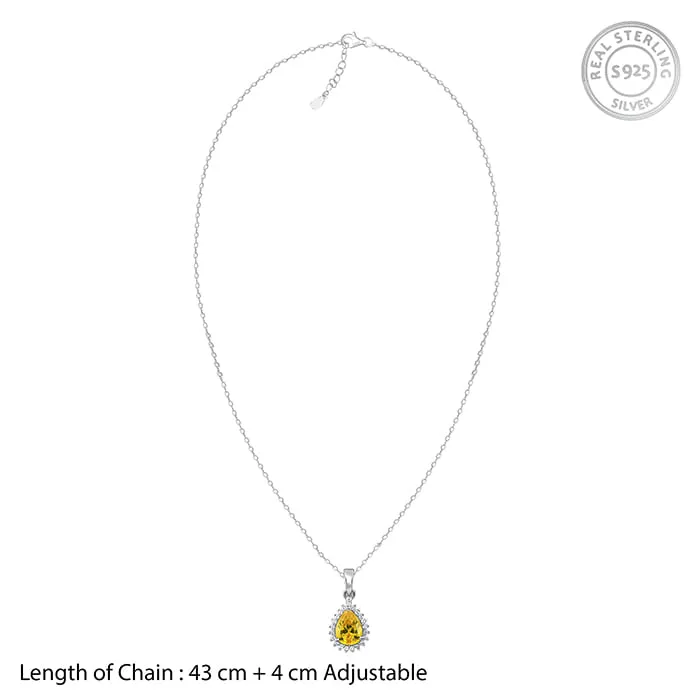 Silver Yellow Drop Pendant With Link Chain Giva