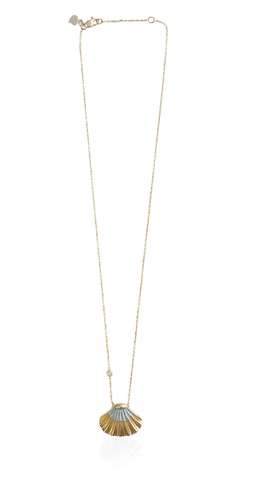 Sky Blue Shell 14K Gold Necklace w. Diamond