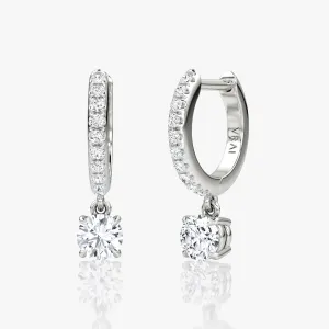 Solitaire Drop Pavé 14K White Gold Huggie Hoop w. Lab-Grown Diamonds