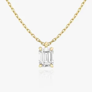 Solitaire Emerald 14K Gold Necklace w. Lab-Grown Diamond