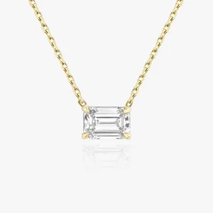 Solitaire Emerald 14K Gold Necklace w. Lab-Grown Diamond
