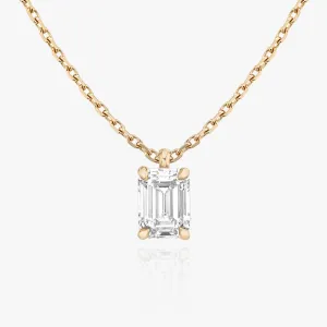 Solitaire Emerald 14K Rosegold Necklace w. Lab-Grown Diamond