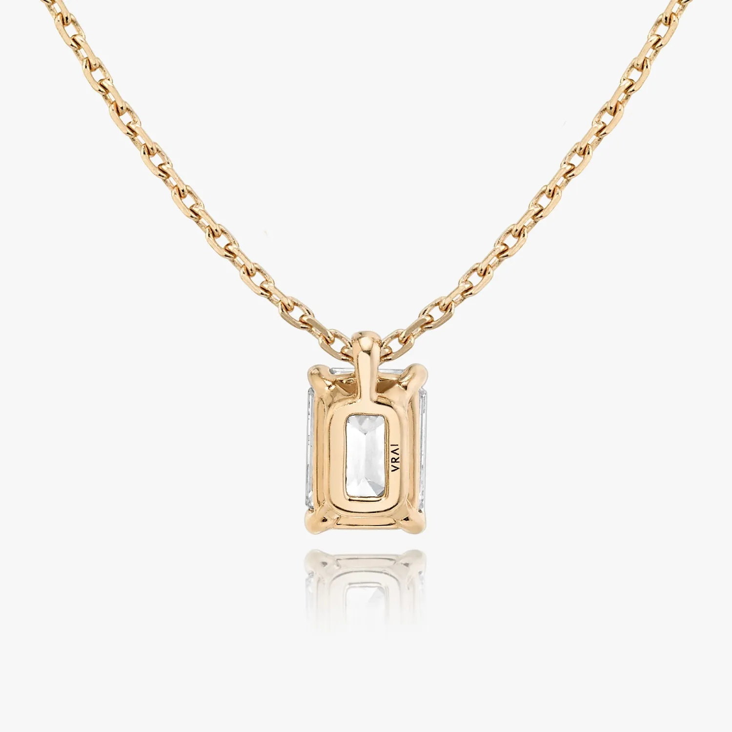 Solitaire Emerald 14K Rosegold Necklace w. Lab-Grown Diamond
