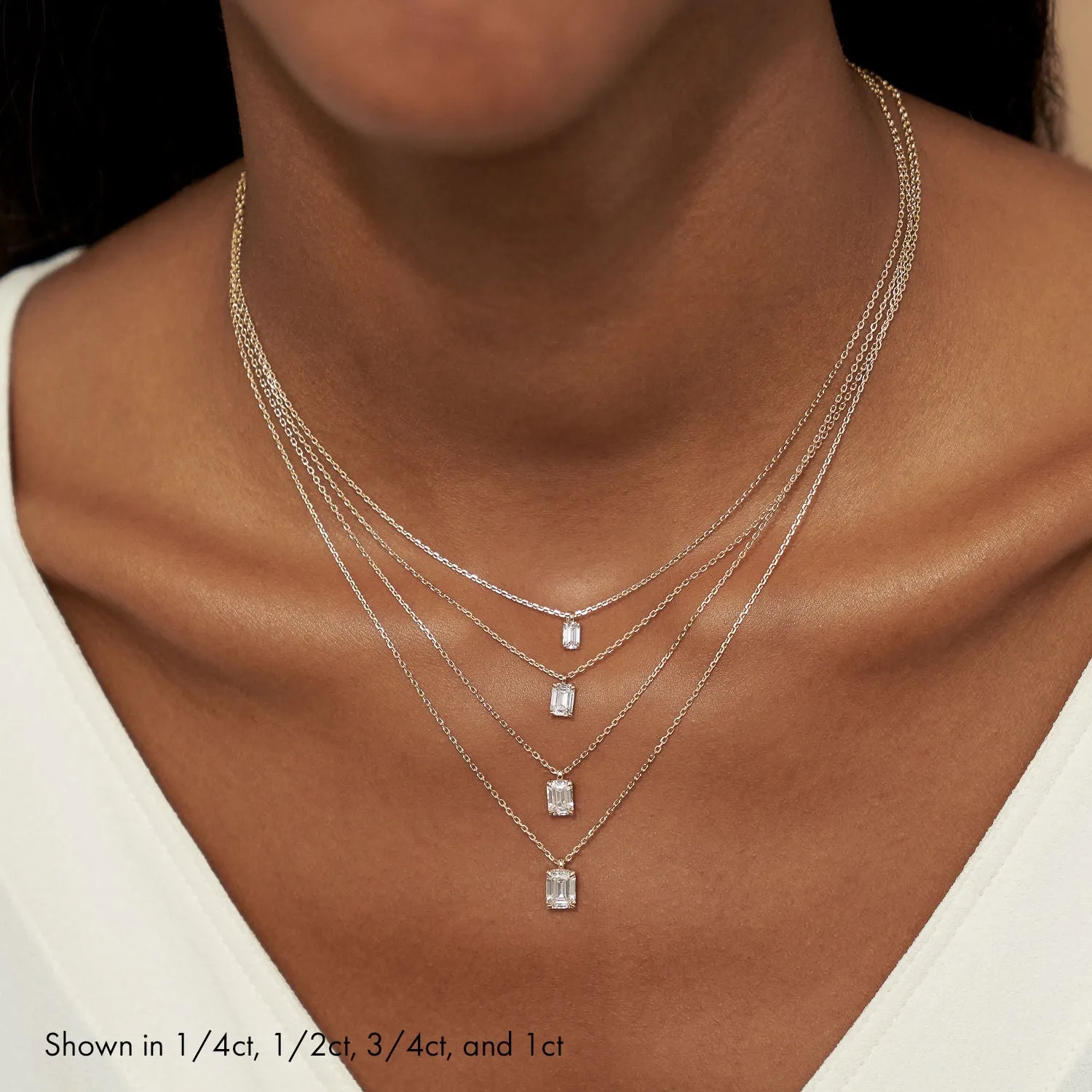 Solitaire Emerald 14K Rosegold Necklace w. Lab-Grown Diamond