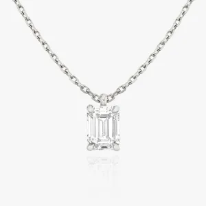 Solitaire Emerald 14K Whitegold Necklace w. Lab-Grown Diamond