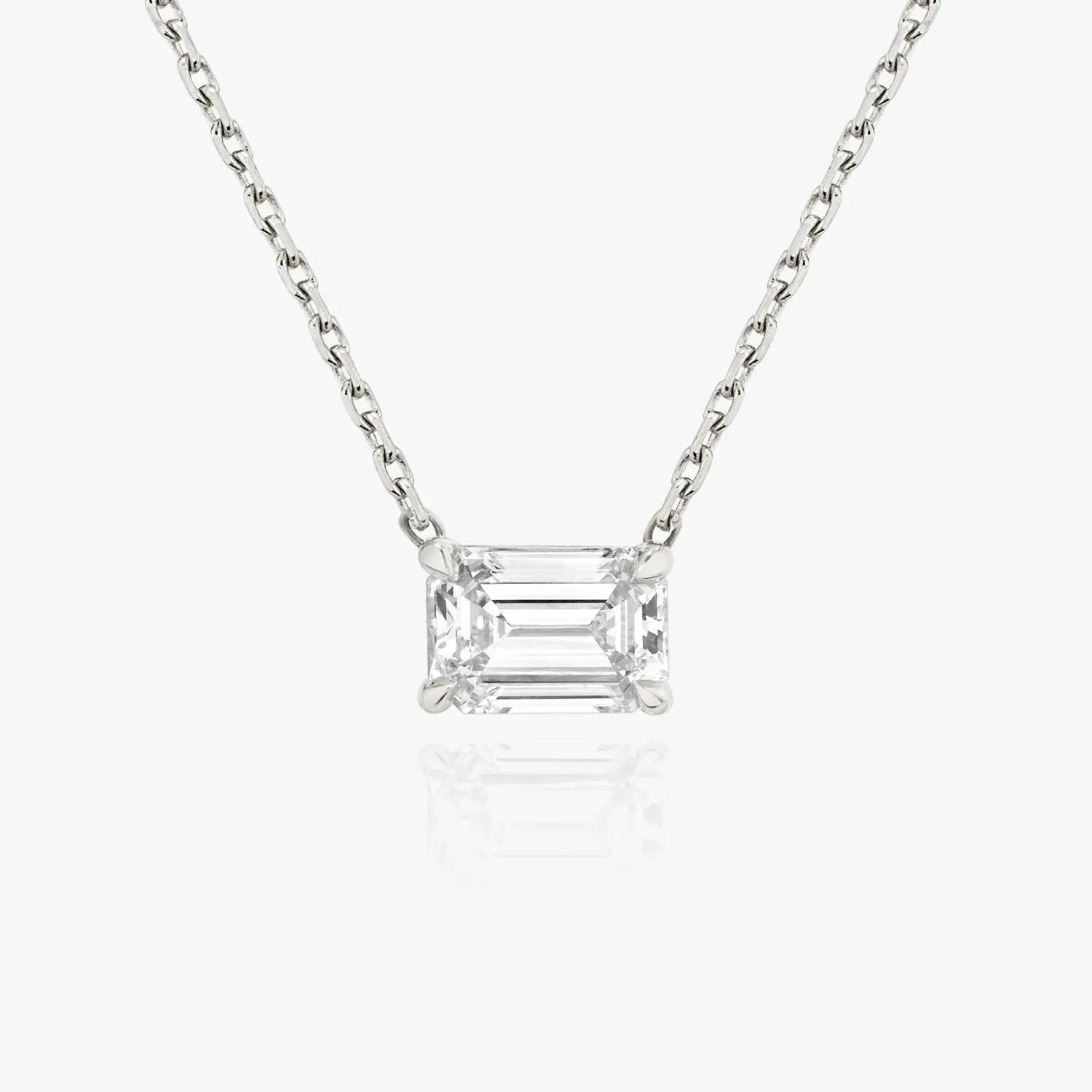 Solitaire Emerald 14K Whitegold Necklace w. Lab-Grown Diamond
