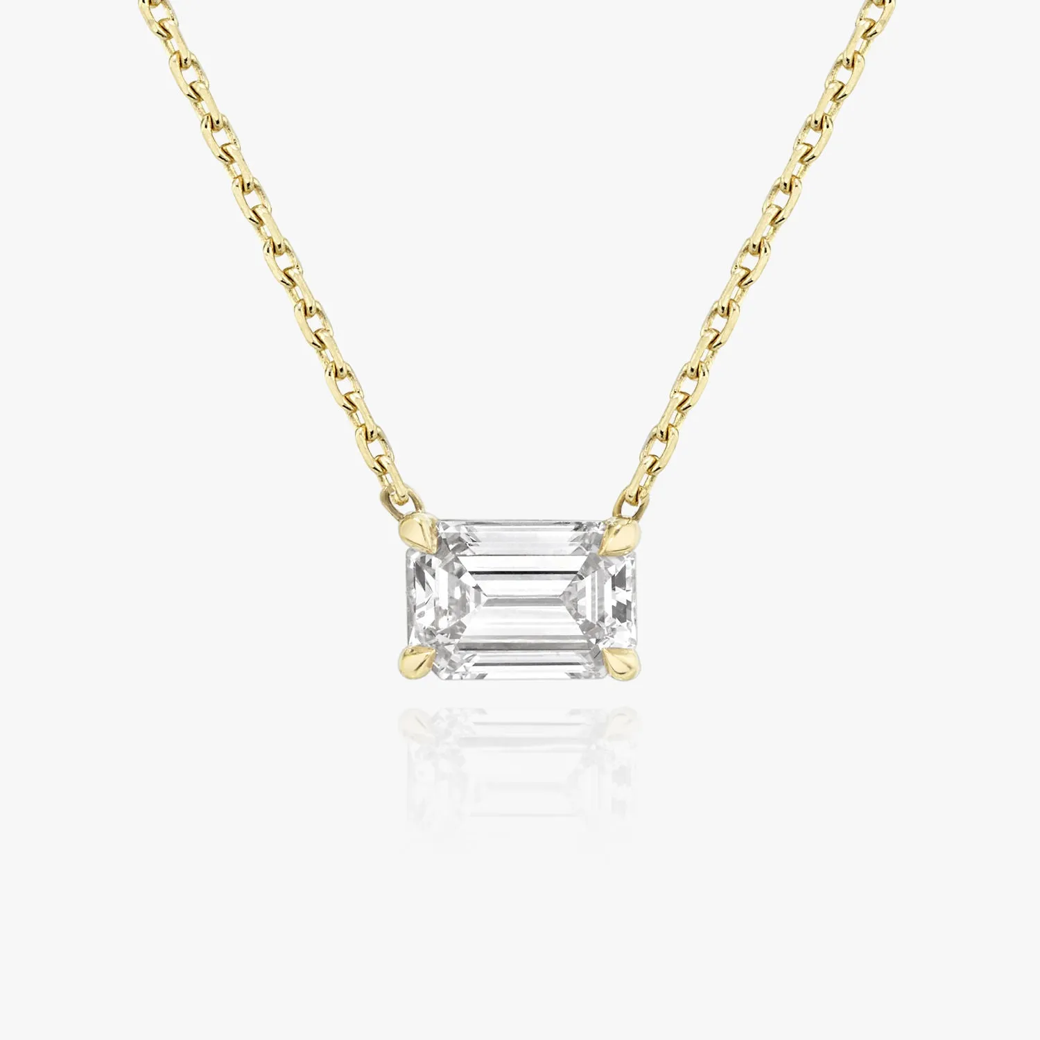 Solitaire Emerald 14K Whitegold Necklace w. Lab-Grown Diamond