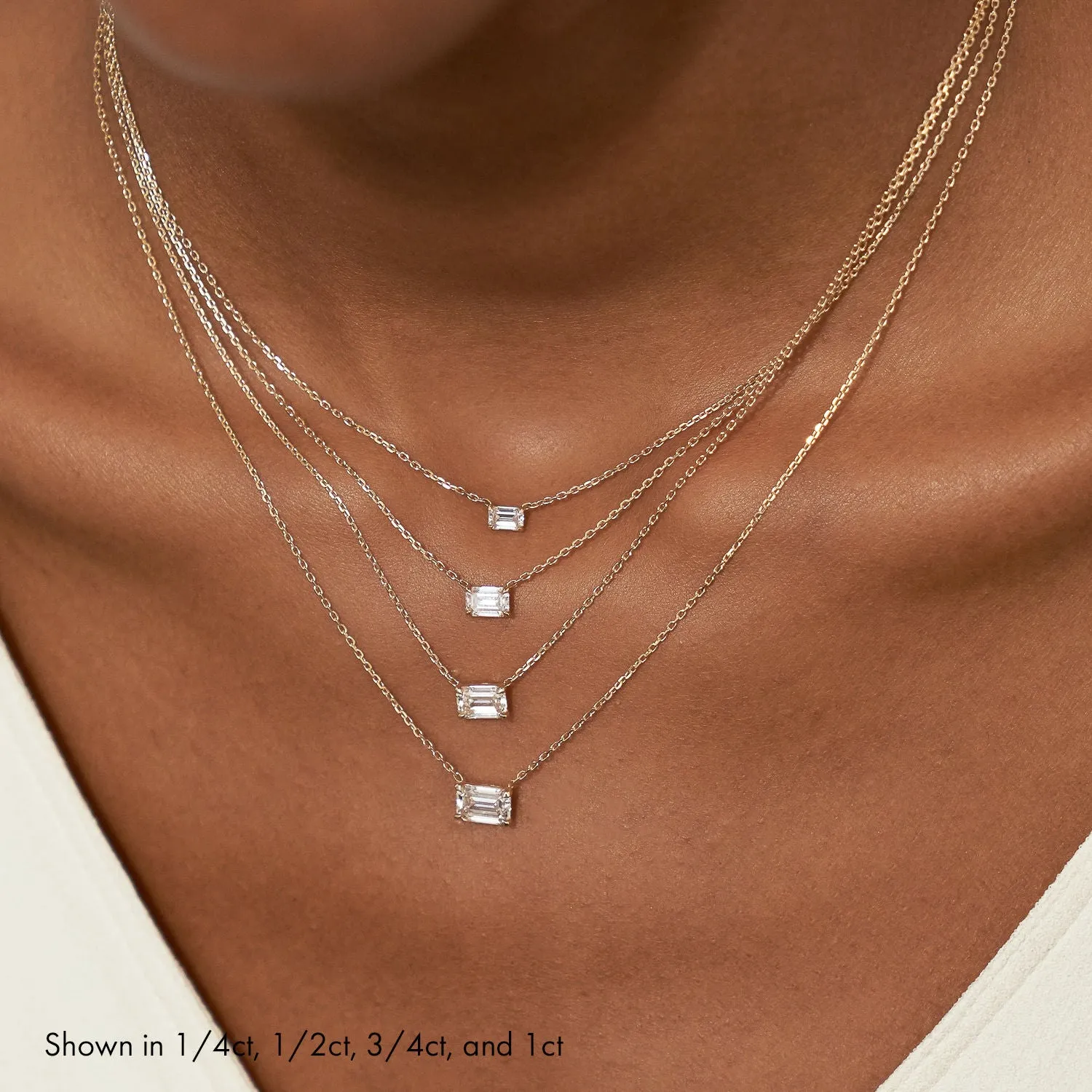 Solitaire Emerald 14K Whitegold Necklace w. Lab-Grown Diamond