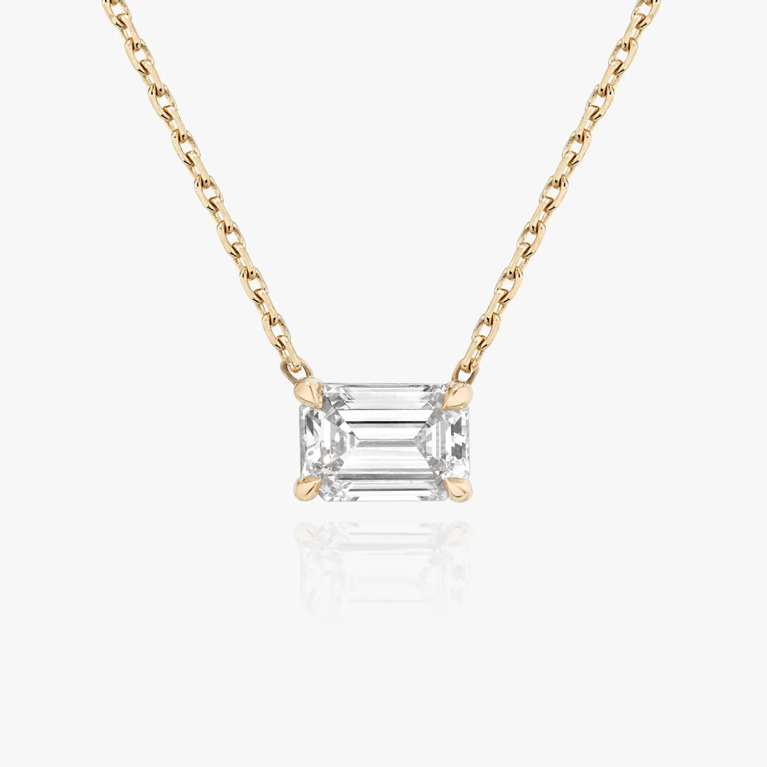 Solitaire Emerald 14K Whitegold Necklace w. Lab-Grown Diamond