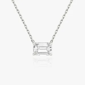 Solitaire Emerald 14K Whitegold Necklace w. Lab-Grown Diamond