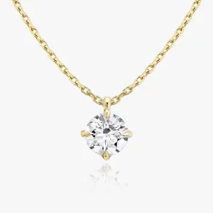 Solitaire Hanging Round Brilliant 14K Gold Necklace w. Lab-Grown Diamond