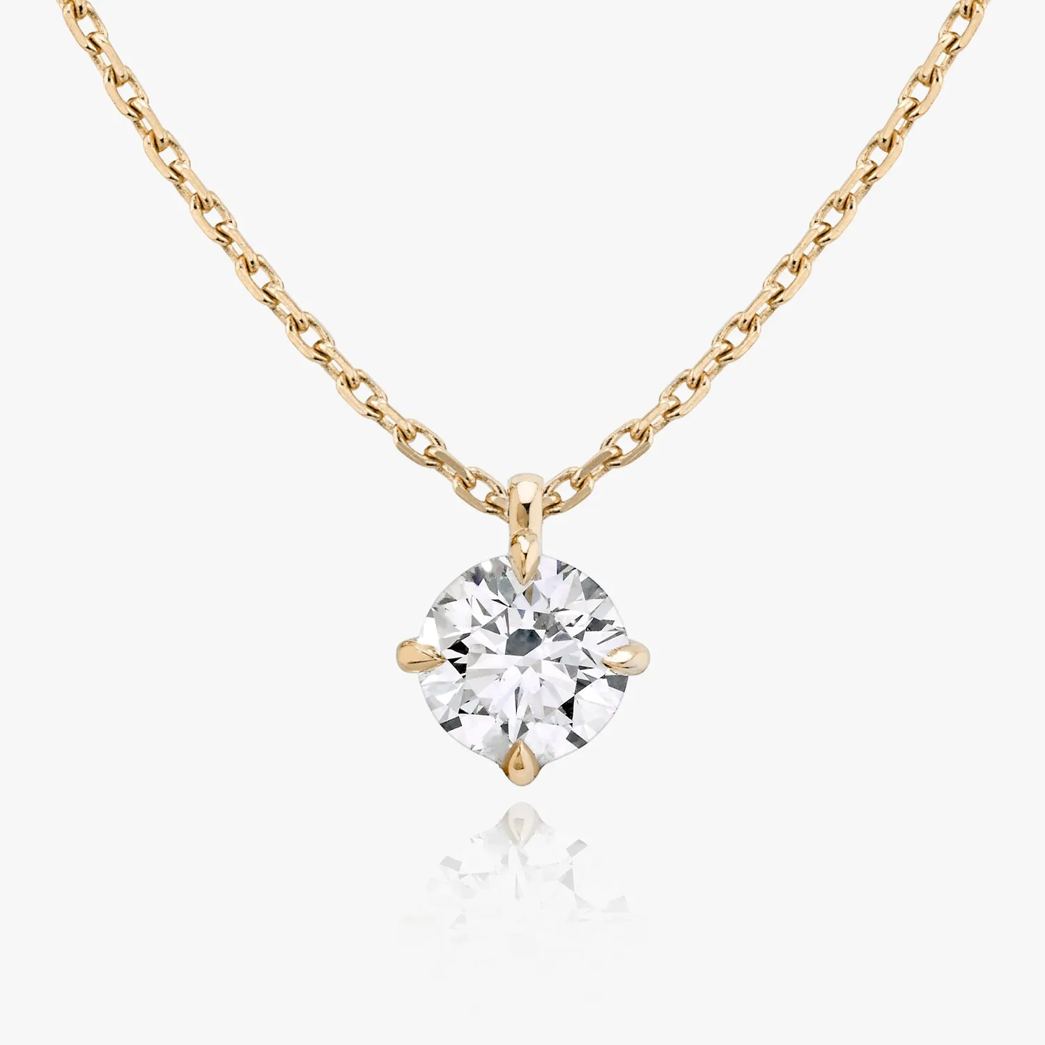 Solitaire Hanging Round Brilliant 14K Gold Necklace w. Lab-Grown Diamond