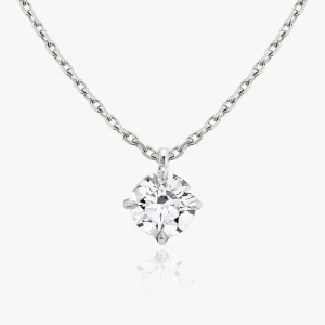 Solitaire Hanging Round Brilliant 14K Whitegold Necklace w. Lab-Grown Diamond