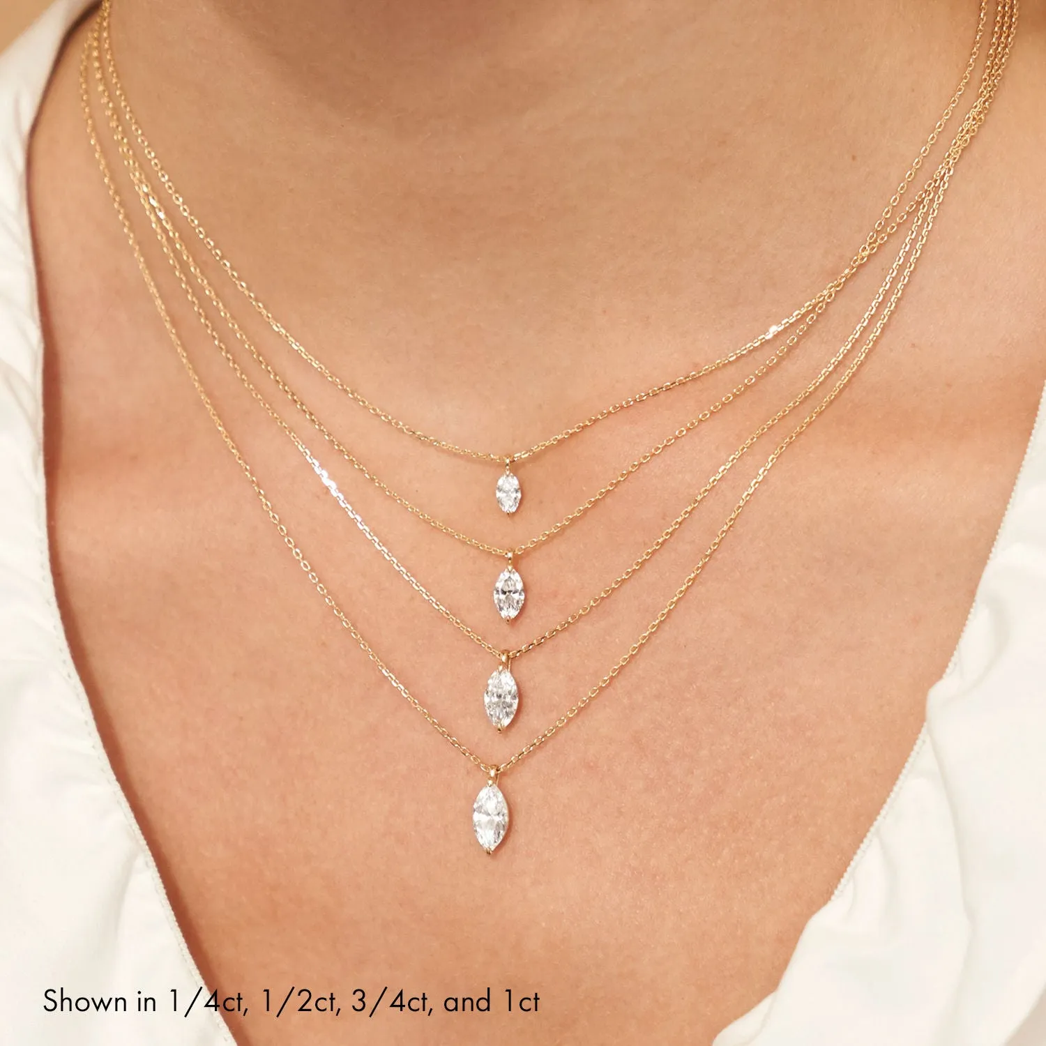 Solitaire Marquise 14K Gold Necklace w. Lab-Grown Diamond