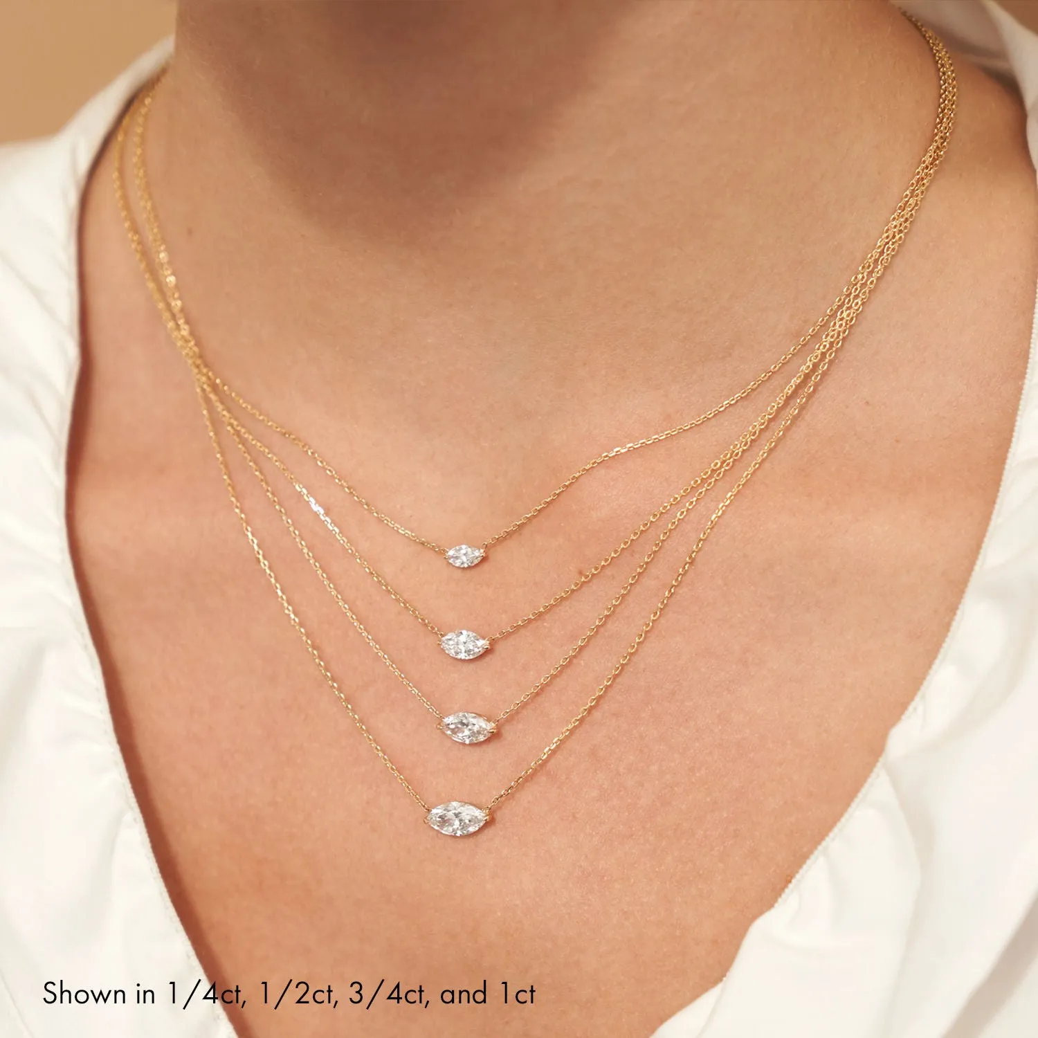 Solitaire Marquise 14K Gold Necklace w. Lab-Grown Diamond