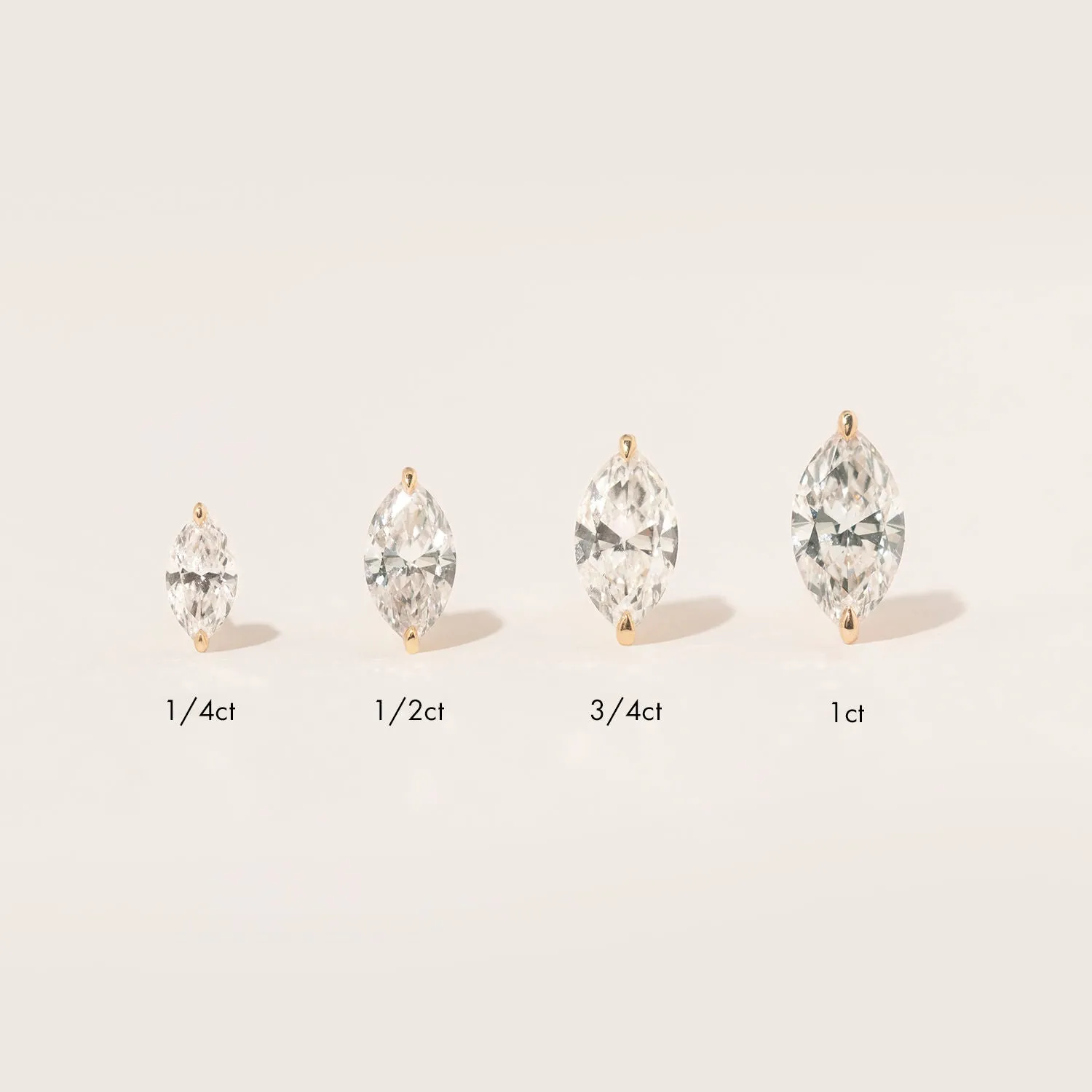Solitaire Marquise 14K Gold Studs w. Lab-Grown Diamonds