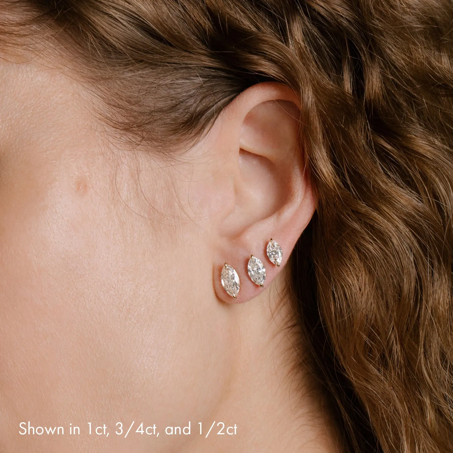 Solitaire Marquise 14K Gold Studs w. Lab-Grown Diamonds