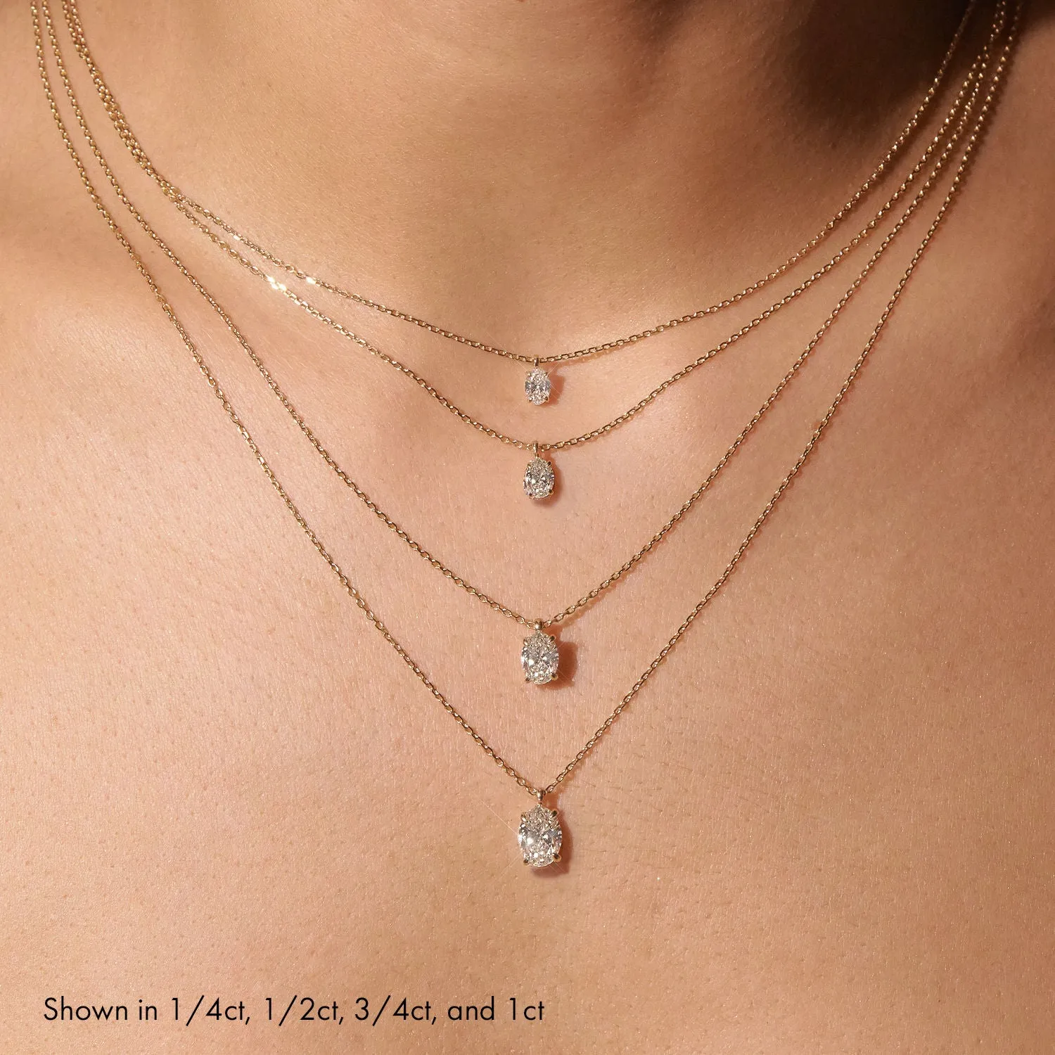 Solitaire Oval 14K Gold Necklace w. Lab-Grown Diamond