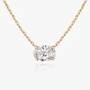 Solitaire Oval 14K Rosegold Necklace w. Lab-Grown Diamond