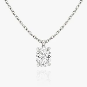 Solitaire Oval 14K Whitegold Necklace w. Lab-Grown Diamond