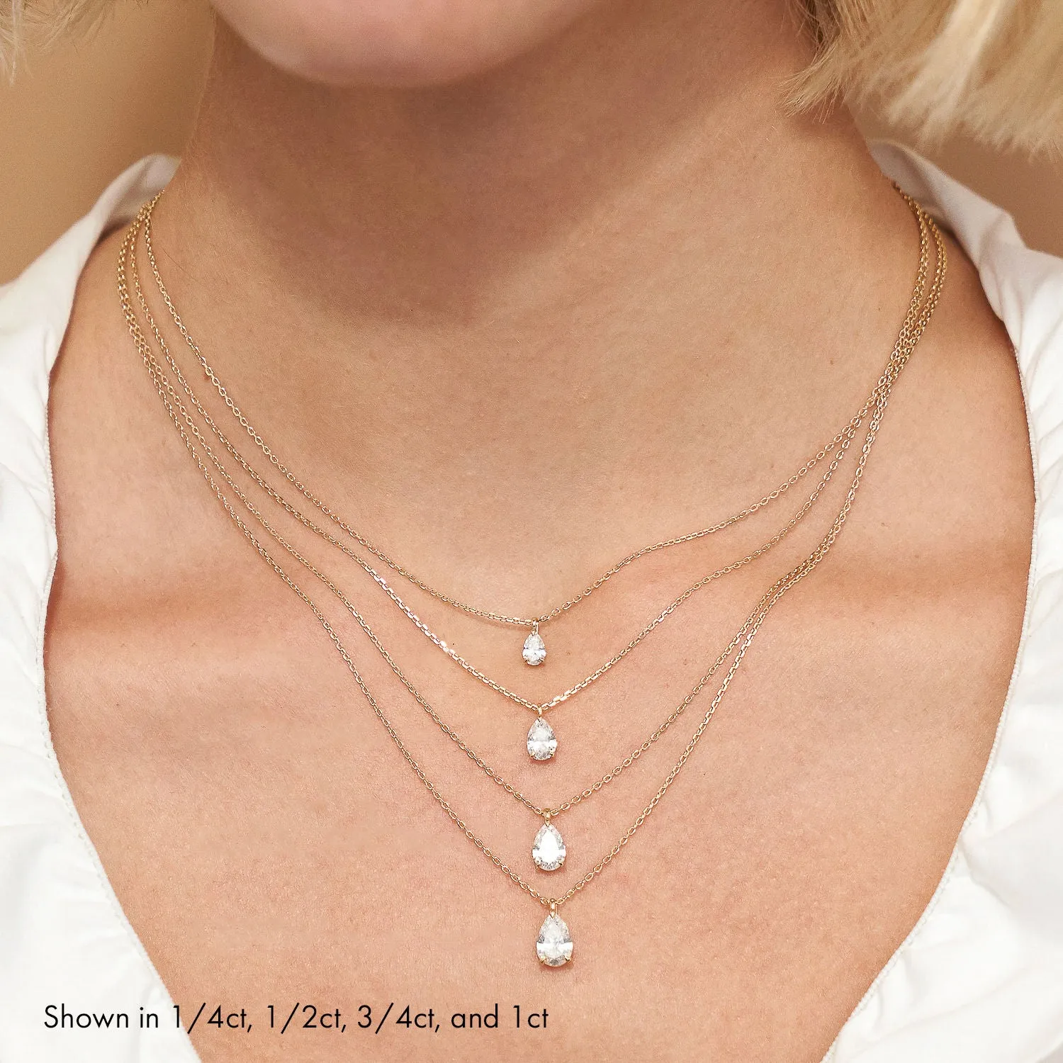 Solitaire Pear 14K Gold Necklace w. Lab-Grown Diamond
