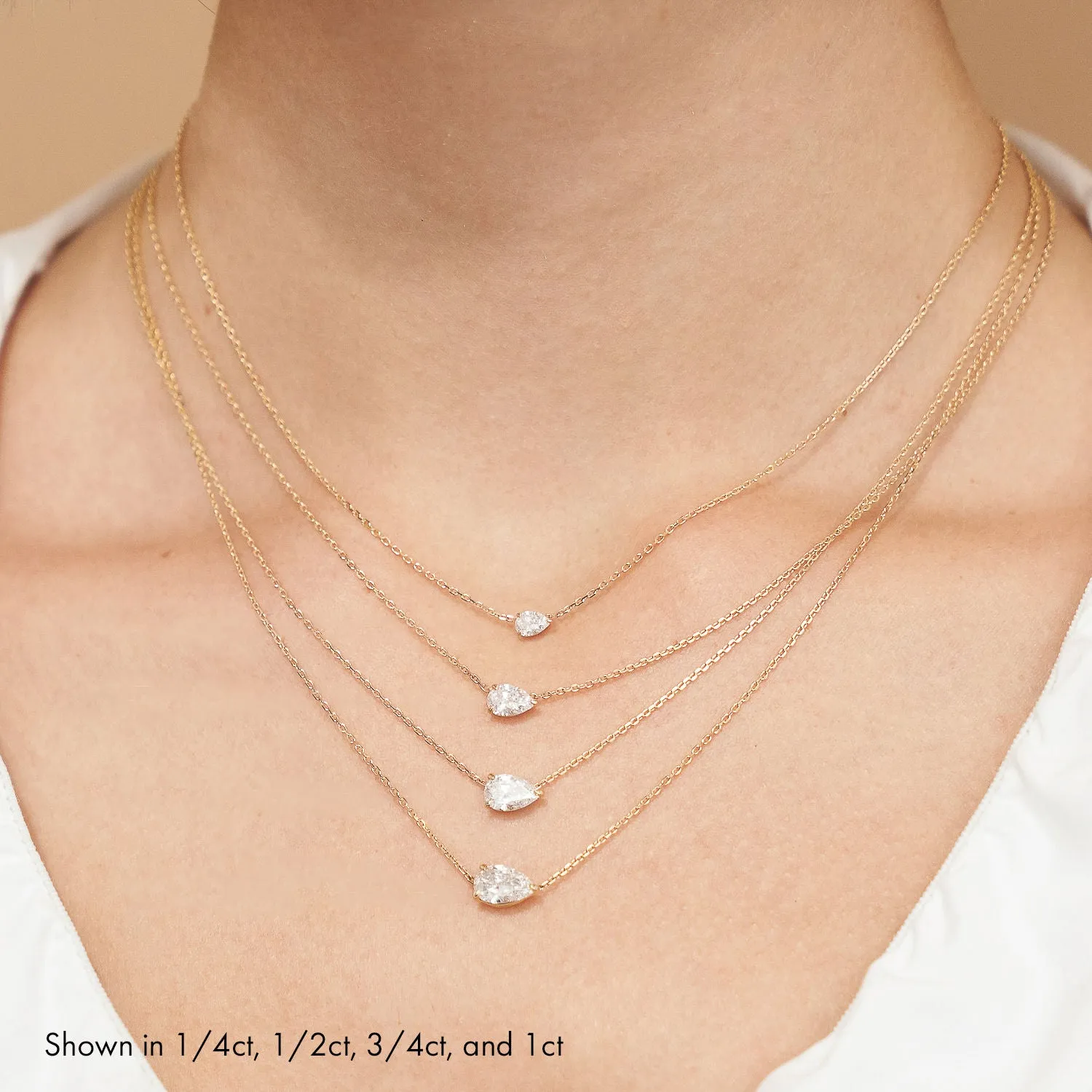 Solitaire Pear 14K Whitegold Necklace w. Lab-Grown Diamond