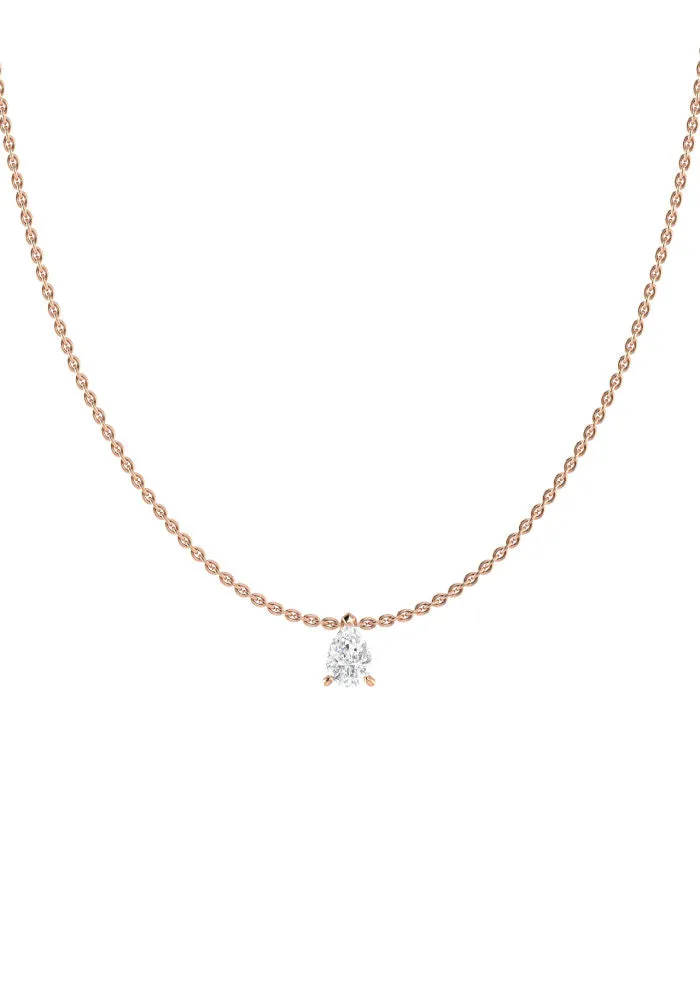 Solitaire Pear 18K Rose Gold Necklace w. Lab-Grown Diamond